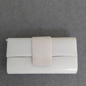 Vintage Jessica Stevens White Patent Woven Envelope Clutch Shoulder Bag Y2K